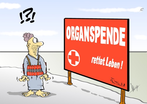 Cartoon: Organspende (medium) by Marcus Gottfried tagged organ,spande,marcus,gottfried,cartoon,karikatur,organspende,arzt,krankenhaus,leben,retten,rote,kreuz,klinik,transplantation,leber,niere,attentat,selbstmord,attentäter,zweifel,erstaunen,alternative,organ,spande,marcus,gottfried,cartoon,karikatur,organspende,arzt,krankenhaus,leben,retten,rote,kreuz,klinik,transplantation,leber,niere,attentat,selbstmord,attentäter,zweifel,erstaunen,alternative