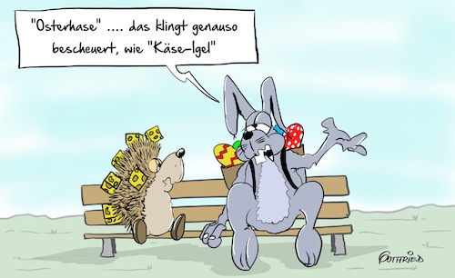 Cartoon: Osterigel (medium) by Marcus Gottfried tagged ostern,hase,igel,osterfeiertage,osterhase,käseigel,namen,namensgebung,freude,marcus,gottfried,cartoon,karikatur,ostern,hase,igel,osterfeiertage,osterhase,käseigel,namen,namensgebung,freude,marcus,gottfried,cartoon,karikatur