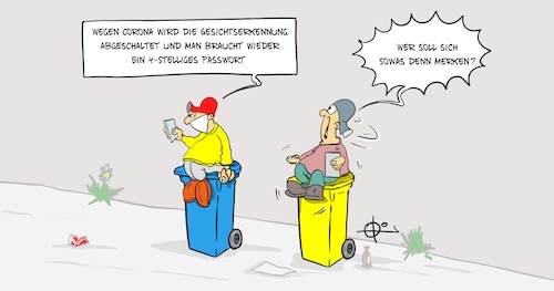 Cartoon: Passwort merken (medium) by Marcus Gottfried tagged passwort,merken,erinnern,gesichtserkennung,datenschutz,bildung,jungens,handy,mobiltelefon,sperre,telefonsperre,corona,mundschutz,maske,mns,passwort,merken,erinnern,gesichtserkennung,datenschutz,bildung,jungens,handy,mobiltelefon,sperre,telefonsperre,corona,mundschutz,maske,mns