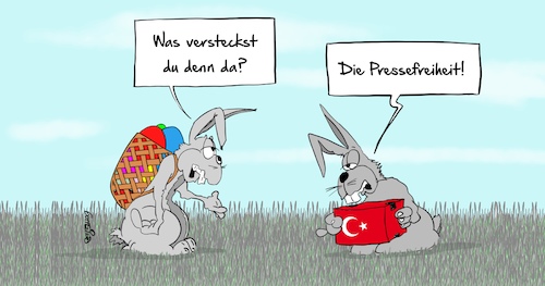 Cartoon: Pressefreiheit (medium) by Marcus Gottfried tagged türkei,presse,pressefreiheit,europa,erdogan,journalisten,kritik,diktatur,ostern,hase,osterhase,verstecken,marcus,gottfried,cartoon,karikatur,türkei,presse,pressefreiheit,europa,erdogan,journalisten,kritik,diktatur,ostern,hase,osterhase,verstecken,marcus,gottfried,cartoon,karikatur