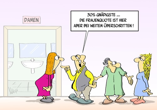 Cartoon: Quote (medium) by Marcus Gottfried tagged frauenquote,toilette,damentoilette,bad,prozent,zuviel,überschritten,mann,frau,beschwerde,marcus,gottfried,cartoon,karikatur,quote,teil,anteil,bewertung,frauenquote,toilette,damentoilette,bad,prozent,zuviel,überschritten,mann,frau,beschwerde,marcus,gottfried,cartoon,karikatur,quote,teil,anteil,bewertung