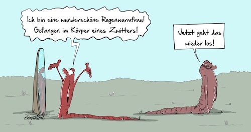 Cartoon: Regenwurmfrau (medium) by Marcus Gottfried tagged regenwurm,mann,frau,intersexual,zwitter,geschlecht,herr,intersexualität,dame,chromosom,geburt,körper,freund,wiese,transgender,transe,marcus,gottfried,cartoon,karikatur,regenwurm,mann,frau,intersexual,zwitter,geschlecht,herr,intersexualität,dame,chromosom,geburt,körper,freund,wiese,transgender,transe,marcus,gottfried,cartoon,karikatur