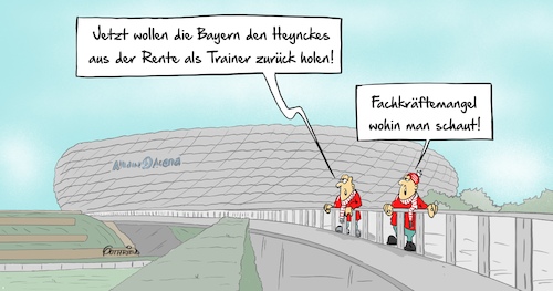 Cartoon: Rententrainer (medium) by Marcus Gottfried tagged bayern,münchen,trainer,jupp,heynckes,rentenzurück,arbeit,fachkraft,wiederholen,hilfe,helfen,übergang,mängel,freude,marcus,gottfried,cartoon,karikatur,bayern,münchen,trainer,jupp,heynckes,rentenzurück,arbeit,fachkraft,wiederholen,hilfe,helfen,übergang,mängel,freude,marcus,gottfried,cartoon,karikatur