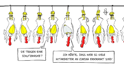 Cartoon: Schlachthof (medium) by Marcus Gottfried tagged corona,mundnaseschutz,schutzmaske,fleischverarbeitung,schlachthof,vegetarier,vegan,corona,mundnaseschutz,schutzmaske,fleischverarbeitung,schlachthof,vegetarier,vegan