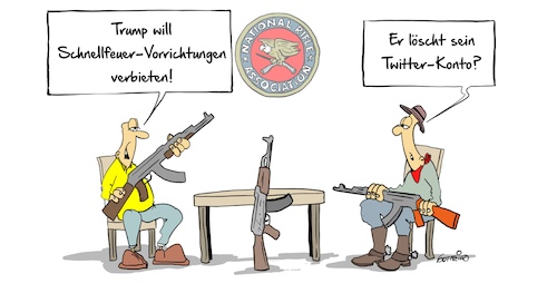 Cartoon: Schnellfeuer-Vorrichtung (medium) by Marcus Gottfried tagged gewehr,nra,usa,schnellfeuer,vorrichtung,munition,amoklauf,trump,amerika,marcus,gottfried,cartoon,karikatur,gewehr,nra,usa,schnellfeuer,vorrichtung,munition,amoklauf,trump,amerika,marcus,gottfried,cartoon,karikatur