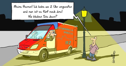 Cartoon: Sommerzeit (medium) by Marcus Gottfried tagged sommerzeit,winterzeit,rettungsdienst,rettung,rtw,uhr,umstellen,sommerzeit,winterzeit,rettungsdienst,rettung,rtw,uhr,umstellen