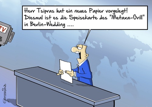 Cartoon: Speisekarte (medium) by Marcus Gottfried tagged speisekarte,speise,restaurant,nachrichten,griechenland,tsipras,schulden,eu,geld,ez,reform,reformpapier,einigung,papier,sprecher,freude,marcus,gottfried,cartoon,karikatur,speisekarte,speise,restaurant,nachrichten,griechenland,tsipras,schulden,eu,geld,ez,reform,reformpapier,einigung,papier,sprecher,freude,marcus,gottfried,cartoon,karikatur