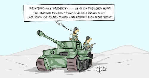 Cartoon: Spiegelbild (medium) by Marcus Gottfried tagged ksk,bundeswehr,rechte,rechtsradikale,tendenz,nazi,militär,armee,waffen,panzer,gesinnung,spiegel,spiegelbild,gesellschaft,ksk,bundeswehr,rechte,rechtsradikale,tendenz,nazi,militär,armee,waffen,panzer,gesinnung,spiegel,spiegelbild,gesellschaft