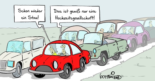 Cartoon: Stau (medium) by Marcus Gottfried tagged stau,autobahn,schuß,schüsse,pistole,feiern,kultur,sperren,strasse,provozieren,stau,autobahn,schuß,schüsse,pistole,feiern,kultur,sperren,strasse,provozieren