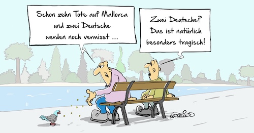 Cartoon: Tragisch (medium) by Marcus Gottfried tagged mallorca,klima,regen,überflutung,urlaub,insel,klimawandel,tragik,deutsche,bewertung,marcus,gottfried,mallorca,klima,regen,überflutung,urlaub,insel,klimawandel,tragik,deutsche,bewertung,marcus,gottfried