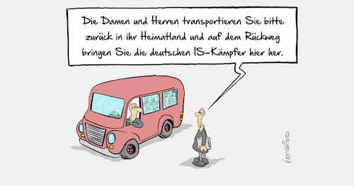 Cartoon: Transport (medium) by Marcus Gottfried tagged hilfe,flüchtlinge,asyl,asylbewerber,abschiebung,is,isis,kämpfer,rückführung,staatsangehörigkeit,hilfe,flüchtlinge,asyl,asylbewerber,abschiebung,is,isis,kämpfer,rückführung,staatsangehörigkeit