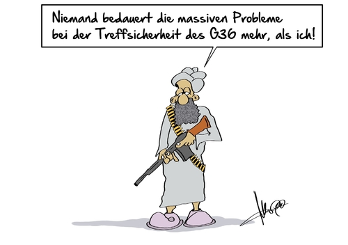 Cartoon: Treffischerheit (medium) by Marcus Gottfried tagged treffsicherheit,terror,gewehr,angriff,waffe,g36,schusswaffe,ziel,zielen,schießen,bundeswehr,investition,marcus,gottfried,cartoon,karikatur,treffsicherheit,terror,gewehr,angriff,waffe,g36,schusswaffe,ziel,zielen,schießen,bundeswehr,investition,marcus,gottfried,cartoon,karikatur