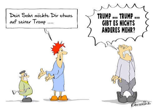 Cartoon: Trumpete (medium) by Marcus Gottfried tagged donald,trump,trompete,vater,mutter,kind,sättigungsgrad,nachrichten,menge,zuhören,zu,viel,einseitigkeit,überdruss,abwechslung,freude,marcus,gottfried,cartoon,karikatur,donald,trump,trompete,vater,mutter,kind,sättigungsgrad,nachrichten,menge,zuhören,zu,viel,einseitigkeit,überdruss,abwechslung,freude,marcus,gottfried,cartoon,karikatur