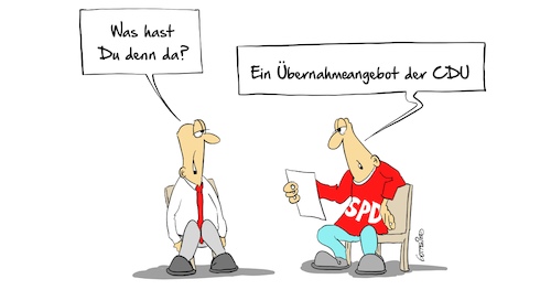 Cartoon: Übernahmeangebot (medium) by Marcus Gottfried tagged spd,mitgliederbefragung,mitgliederentscheid,groko,berlin,regierung,marcus,gottfried,cartoon,karikatur,koalition,cdu,spd,mitgliederbefragung,mitgliederentscheid,groko,berlin,regierung,marcus,gottfried,cartoon,karikatur,koalition,cdu