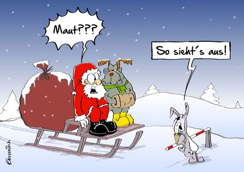 Cartoon: Weihnachtsmaut (medium) by Marcus Gottfried tagged maut,weihnachten,xmas,weihnacht,nikolaus,rudolph,schlitten,osterhase,winzer,schnee,feiertage,schranke,abgabe,zwangsabgabe,auslieferung,verspätung,ostern,eier,feiertagsvertreter,erstaunen,weiterfahrt,vorfreude,marcus,gottfried,cartoon,karikatur,maut,weihnachten,xmas,weihnacht,nikolaus,rudolph,schlitten,osterhase,winzer,schnee,feiertage,schranke,abgabe,zwangsabgabe,auslieferung,verspätung,ostern,eier,feiertagsvertreter,erstaunen,weiterfahrt,vorfreude,marcus,gottfried,cartoon,karikatur