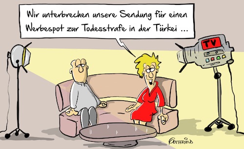 Cartoon: Werbepause (medium) by Marcus Gottfried tagged türkei,todesstrafe,erdogan,referendum,abstimmung,tv,fernsehen,reklame,freunde,marcus,gottfried,cartoon,karikatur,türkei,todesstrafe,erdogan,referendum,abstimmung,tv,fernsehen,reklame,freunde,marcus,gottfried,cartoon,karikatur