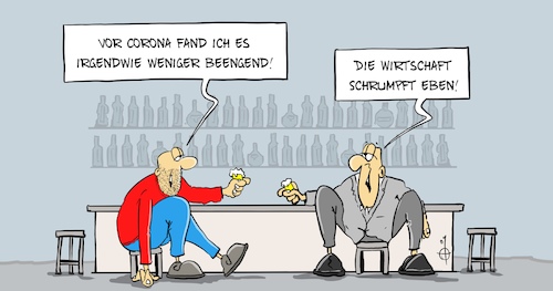 Cartoon: Wirtschaft schrumpft (medium) by Marcus Gottfried tagged wirtschaft,inflation,abschwung,bruttosozialprodukt,kneipe,klein,eng,corona,wirtschaft,inflation,abschwung,bruttosozialprodukt,kneipe,klein,eng,corona