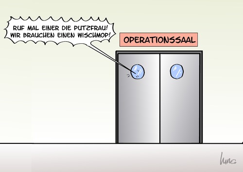 Cartoon: Wischmop (medium) by Marcus Gottfried tagged wischmop,putzlappen,putzfrau,operationssaal,krankenhaus,klinik,blut,verschmutzung,notfallreinigung