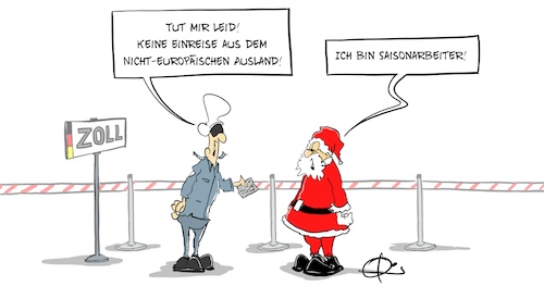 Cartoon: Zoll (medium) by Marcus Gottfried tagged einreise,saisonkräfte,saisonarbeiter,zoll,grenze,corona,ausnahme,einreise,saisonkräfte,saisonarbeiter,zoll,grenze,corona,ausnahme