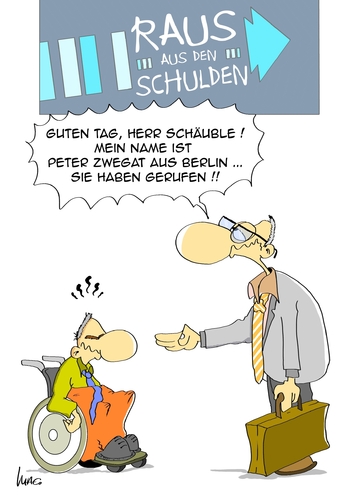 Cartoon: Zwegat (medium) by Marcus Gottfried tagged schäuble,schulden,europa,euro,geld,währung,frensehen,tv,sendung,zwegat,raus,aus,den,programm,hilfe,verzweiflung,rettung,berlin,regierungfinanzen