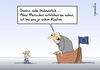 Cartoon: Routine (small) by Marcus Gottfried tagged eu,griechenland,flüchtlinge,mittelmeer,rettung,ertrinken,boot,hilfe,kosten,schulden,zusehen,routine,eigennutz,bedauern,europa,ezb,iwf,meer,wasser,freude