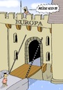 Cartoon: Zugbrücke (small) by Marcus Gottfried tagged ritter,schloss,burg,marcus,gottfried,cartoon,karikatur,europa,zugbrücke,brücke,abschotten,lampedusa,not,flüchtling,einigeln,wassergraben,einwanderer,einwanderung,afrika,boatpeople