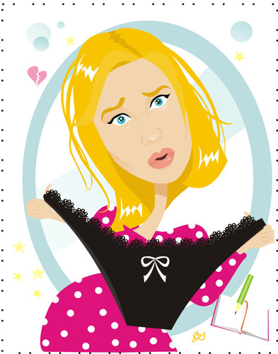 Cartoon: Renee Zellweger as Bridget Jones (medium) by Nicoleta Ionescu tagged renee,zellweger,bridget,joness,diary,best,friend,girl,woman,panties,appeal,love,romance,surprise,pink,heart