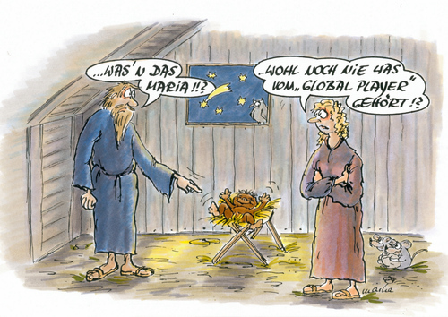 Cartoon: global player (medium) by marka tagged weihnachten,religion,gute,argumente