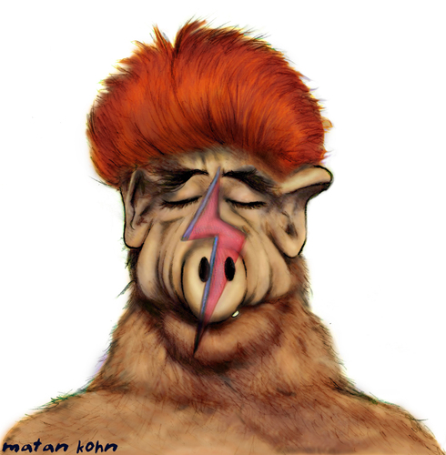 Cartoon: ALF stardust (medium) by matan_kohn tagged funny,kohn,matan,show,tv,alf,stardust,ziggi,bowie,david