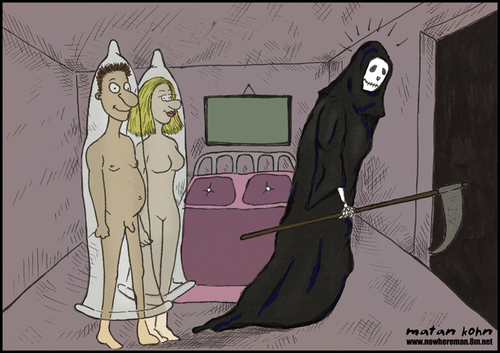 Cartoon: Angel of Death (medium) by matan_kohn tagged angel,of,death,hiv,aids,kill,condom,love,funny,matan,kohn