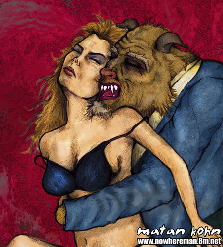 Cartoon: Beauty and the sexy Beast (medium) by matan_kohn tagged beauty,beast,sexy,make,love,out,kids,story,legend,fairy,tale,ludicrous,ridiculous,absurd,preposterous,matan,kohn