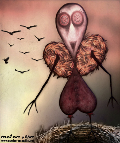 Cartoon: Birdy (medium) by matan_kohn tagged birdy,bird,birds,tim,burton,matan,kohn,funny,fear,disgusting,horror,gothic,blood,frighten,slashers,fantasy,caricature,sickly,monster,skeleton