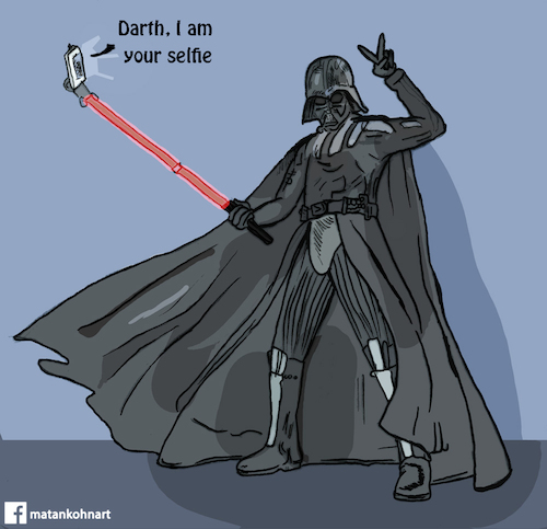 Cartoon: Darth vader selfie (medium) by matan_kohn tagged darth,vader,selfie,phone,funny,star,wars,track,sifi,science,fiction,matan,kohn,stick