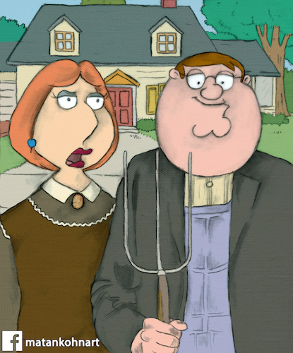 Cartoon: family guy- american gothic (medium) by matan_kohn tagged family,guy,american,gothic,seth,macfarlane,lois,griffin,peter,matan,kohn,funny,art