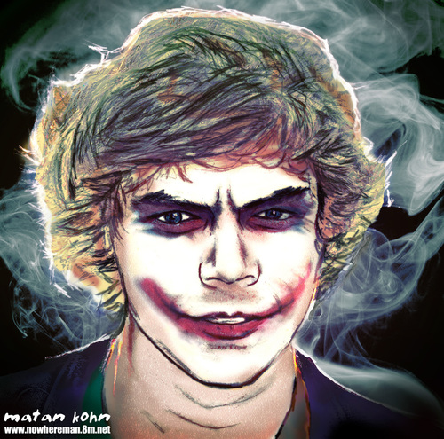 Cartoon: Harry styles as the Joker (medium) by matan_kohn tagged harry,styles,jocker,batman,comics,movie,one,direction,boy,band,funny,scarry,celebrities,love,fame,matan,kohn