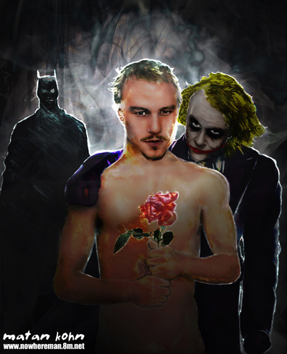 Cartoon: heath ledger the joker batman (medium) by matan_kohn tagged kohn,matan,fan,art,holding,fantasy,dark,design,tear,marvel,sad,smoker,cool,angel,smoke,metal,ledger,heath,joker,games,video,batman,comics,game,lovecraft,flower,black,death