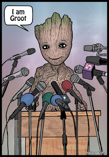 Cartoon: I am Groot (medium) by matan_kohn tagged groot,iamgroot,pressconference,comics,guardiansofthegalaxy,marvel,drawing,fanart,illustration,caricature,memes,funny,fun,toon,movies,animation,digitalart,comic,sound,mic,microphone,channels,talking,baby,tree,cute