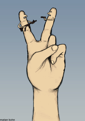 Cartoon: Make love not war (medium) by matan_kohn tagged peace,love,war,politics,funny,finger