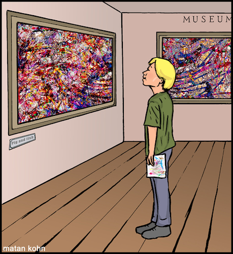 Cartoon: Modern art (medium) by matan_kohn tagged scribble,art,modernart,fineart,museum,bullshit,illustration,caricature,funny,meme,gag,painting,kid,toon,artist,gallery,lifeis,beauty,sad,future,digitalart,pigandfish,teaching,skateboard,jacksonpollock,room,whatisart,loveofart,love