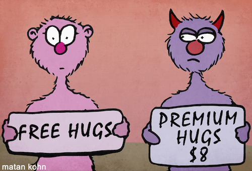 Cartoon: Nothing is for free (medium) by matan_kohn tagged freehugs,premium,monster,funny,illustration,toon,caricature,art,digitalart,gag,jock,sign,design,graffiti,pop,scary,drawing,tshirt,hug,heiry,pink,love,modafeminina,money,freelove,loveislove,style