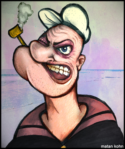 Cartoon: Popeye the sailor man (medium) by matan_kohn tagged popeye,funny,illustration,scary,smoking,toon,cartoon,animation,kids,ghotic,angry,sea,drawing,pencildrawing,art,artist,digitalart