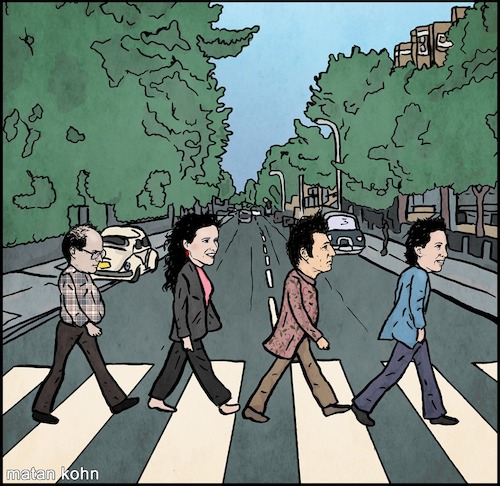 Cartoon: seinfeld The Fantastic Four (medium) by matan_kohn tagged seinfeld,seinfeldmemes,seinfeldfan,fanart,funny,jerryseinfeld,julialouisdreyfus,michaelrichards,jasonalexander,tvshow,sitcom,larrydavid,comedy,series,illustration,art,toon,cartoon,caricature,thebeatles,abbeyroad,digitalart,cross,album,music,laughter,humor