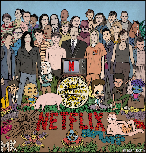 Cartoon: Sgt. Netflix (medium) by matan_kohn tagged illustration,netflix,tvshow,thebeatles,theumbrellaacademy,darktvseries,orengeisthenewblack,strangerthings,theendofthefuckingworld,netflixandchill,paperhouse,jessicajones,daredevil,series,drawing,art,digitalart,blackmirror,13reasonswhy,caricature,bigmouth,sexeducationnetflix,funny,memes