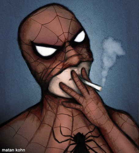 Cartoon: Smoking Spider-Man (medium) by matan_kohn tagged spiderman,spider,spidermanmemes,funny,comics,marvel,marvelcomics,smoke,smoking,cigarette,cool,drawing,illustration,art,pencildrawing,sketch