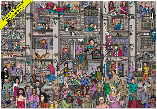 Cartoon: The hall of fame (medium) by matan_kohn tagged jerry,seinfeld,cameron,diaz,ellen,degeneres,robin,williams,macfarlane,seth,the,simpsons,matt,groening,howard,stern,woody,allen,bill,cosby,murray,michael,cera,sarah,silverman,sacha,baron,cohen,mr,bean,jim,carrey,conan,obrien,billy,cristal,matan,kohn,funny,caricature,street,benny,hill,john,cleese,details,illustration,justin,timberlake,jackson,johnny,depp,tim,burton,channing,tatum,keanu,reeves,james,franco,cary,grant,tom,cruise,daniel,radcliffe,harrison,ford,sean,connery,dean,marlon,brando,will,smith,damon,leonardo,dicaprio,orlando,bloom,angelina,jolie,winona,ryder,liv,tyler,julia,roberts,movie,film,robbin,wiliams,moon,dvd,cinema,music,stars,paul,mccartney,whitney,houston,amy,winehouse,line,dion,janet,tina,turner,beyonce,diana,ross,elvis,presley,britney,spears,stevie,wonder,eminem,christina,aguilera,qween,chaplin,woodi,ellan,madonna,cruse,homer,simpson,edgar,pou,rabin,lionardo,de,vinchi,herzel,shakspir,opra,lennon,cannedy,spilberg,dianna,gandi,mccarthny,beatles