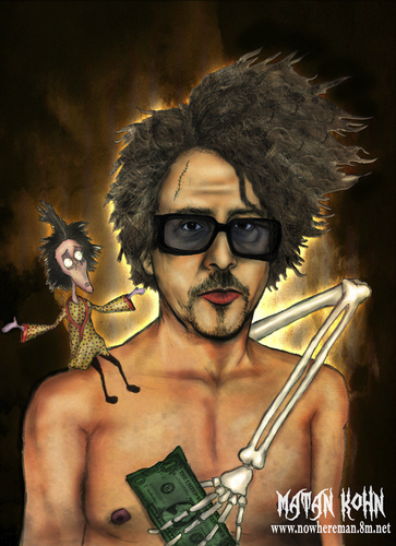 Cartoon: Tim burton (medium) by matan_kohn tagged tim,burton,vincent,edward,scissorhands,smoke,dark,matan,kohn,funny,fear,disgusting,horror,gothic,blood,frighten,slashers,fantasy,caricature,sickly,monster,skeleton