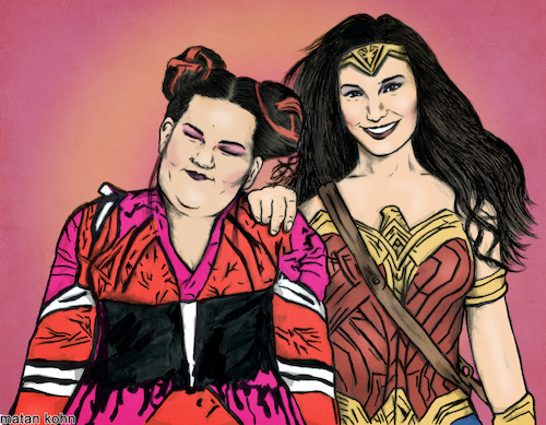 Cartoon: Wonder Woman and toy (medium) by matan_kohn tagged netabarzilai,nettabarzilai,toy,eurovision,galgadot,wonderwoman,comics,women,music,movie,israel