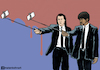 Cartoon: Pulp fiction selfie (small) by matan_kohn tagged pulp,fiction,quentin,tarantino,john,travolta,samuel,jackson,movie,movies,film,funny,cricature,actor,cinma,mobail,phone,selfie,selfiestick,suit,blood