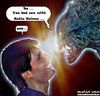 Cartoon: tom cruise meets an alien (small) by matan_kohn tagged tom,cruise,meets,alien,katie,holmes,matan,kohn,funny,cricature