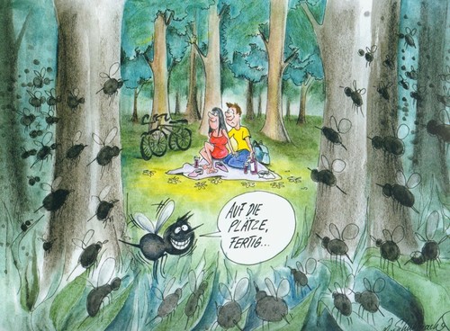 Cartoon: Freiwild (medium) by Schuhmacher tagged wald,mücken,sommer,insekten,stechmücken,sommerabend
